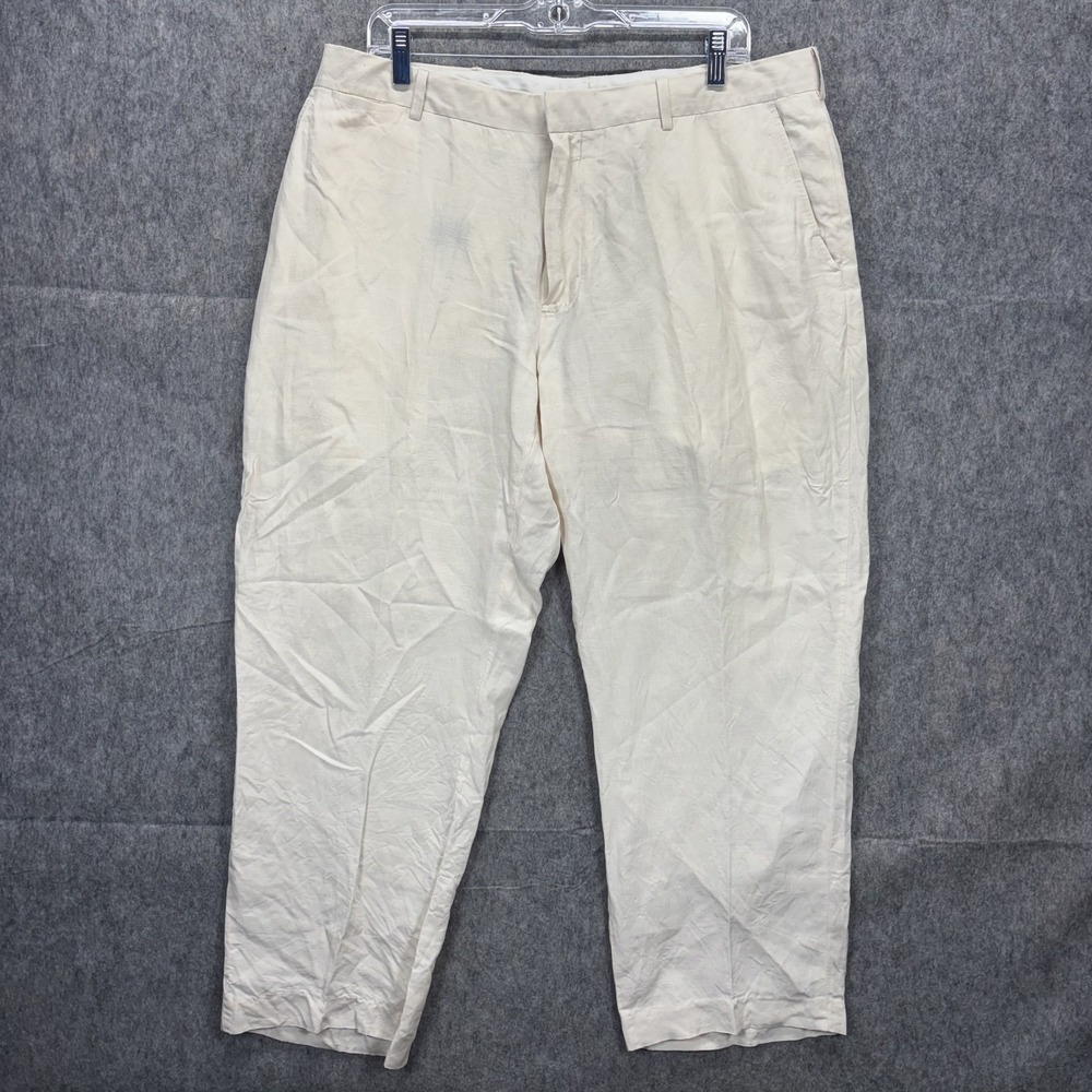 Vintage Polo Ralph Lauren Silk Linen Pants Mens 36x27.5 Light Tan Trouser Preppy
